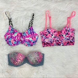 3x PINK Victoria’s Secret Multi color Bras 34C
